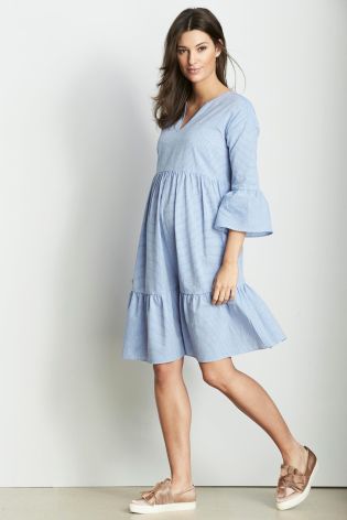 Blue/White Maternity Stripe Cotton Dress